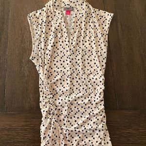 DONATED. Black, white, and tan polka dot blouse